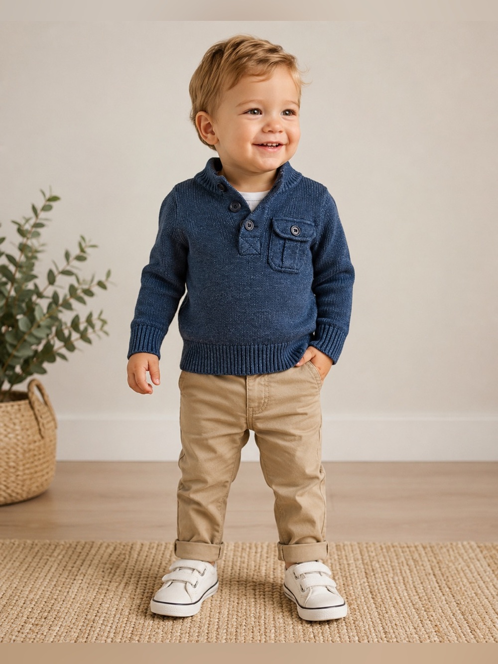 Baby Gap Toddler Shawl Collar Knit Sweater Blue 12-18 Months Pocket